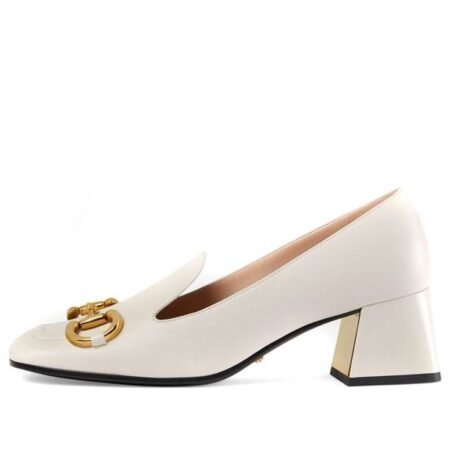 (WMNS) Gucci Low-heel Pump with Horsebit 'White Leather' 658268-1W600-9022