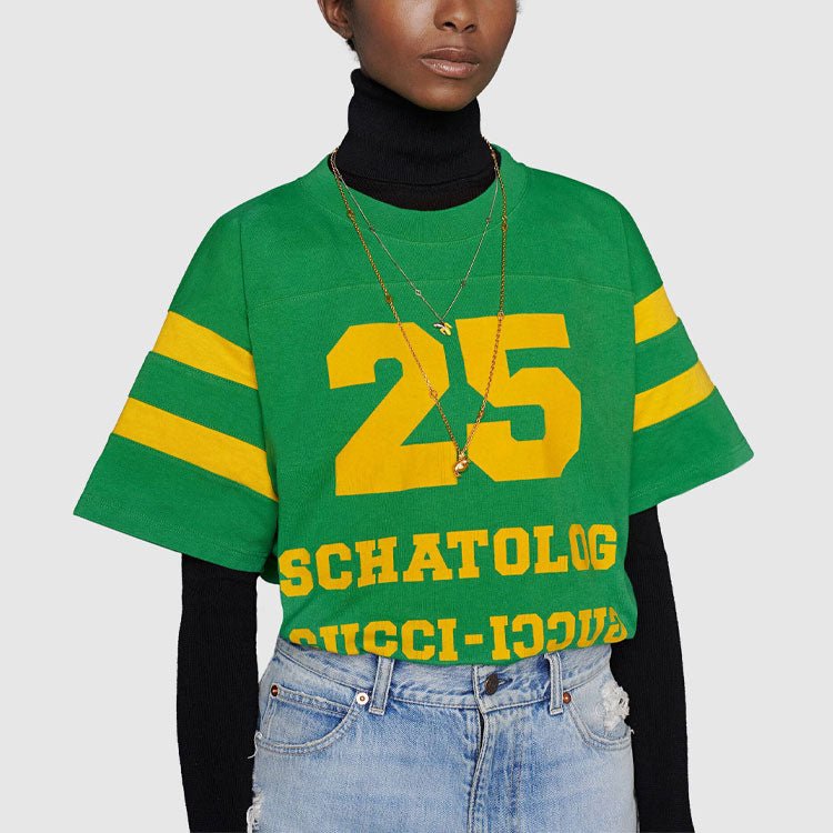 Gucci SS21 1921 Series Alphabet Printing Casual Short Sleeve Unisex Green 660744-XJDHG-3316 - Image 3