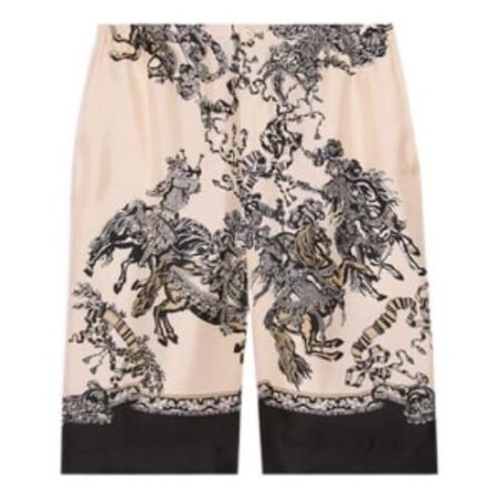 Gucci Silk Shorts With Roi Soleil Print 'Ivory Black' 672698-ZAKU1-9285