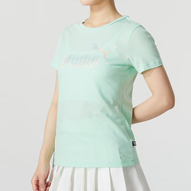 (WMNS) PUMA Essentials Logo T-Shirt 'Green Silver' 682140-88 - Image 2