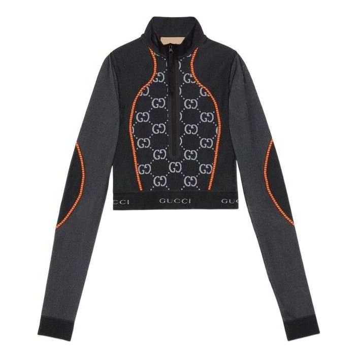 Gucci GG Jersey Jacquard Cropped Top 'Black Orange' 689201-XJEFU-1117