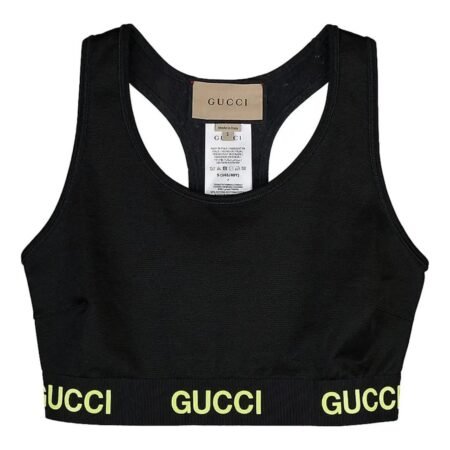 (WMNS) Gucci Logo Jacquard Crop Top 'Black Yellow' 693086-XJDS5-1131