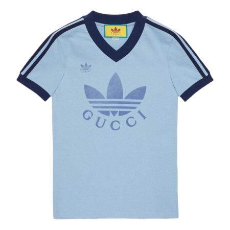 Gucci x adidas SS22 V-Neck T-Shirt 'Light Blue' 693636-XJEBZ-4709