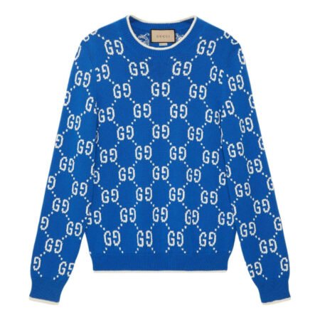 Gucci Jumbo GG Jacquard Crew Neck Sweater 'Blue Ivory' 694767-XKCDF-4559