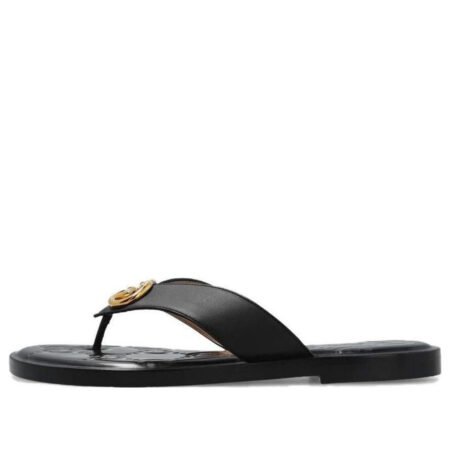 (WMNS) Gucci Interlocking G thong sandal 'Black Leather' 695207-A3N00-1000
