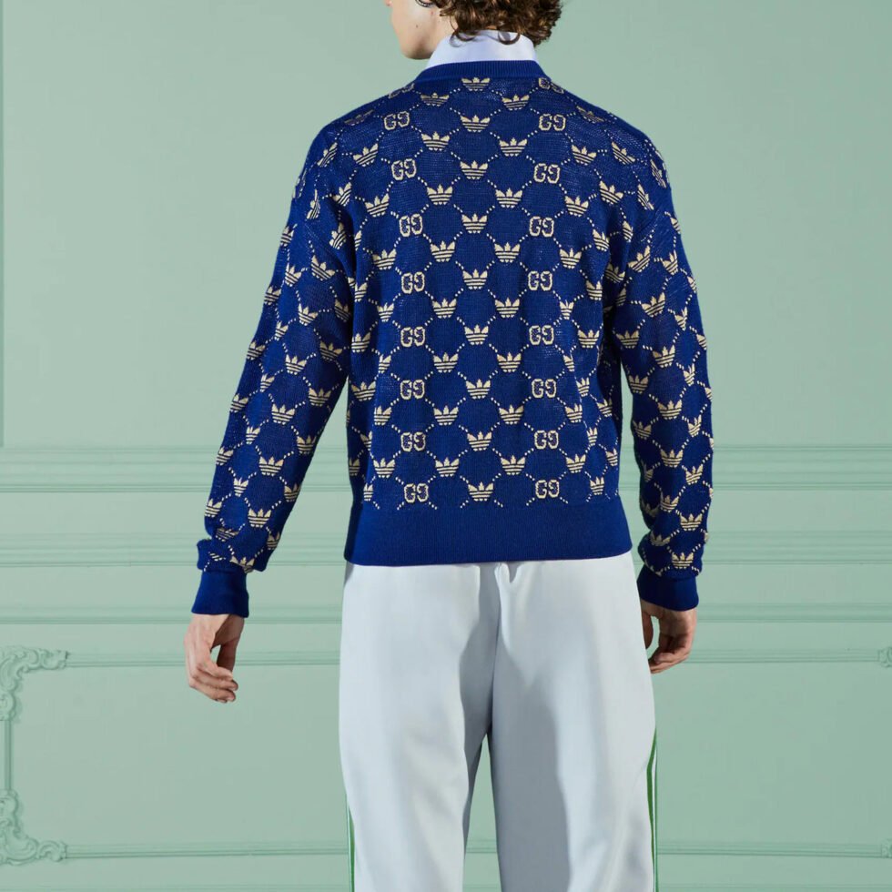 Gucci x adidas GG Trefoil Cardigan 'Blue' 700474-XKCD0-4753 - Image 4
