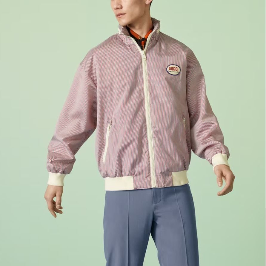 Gucci Striped Fabric Zip Jacket 'Red' 742834-ZAN70-9376 - Image 3