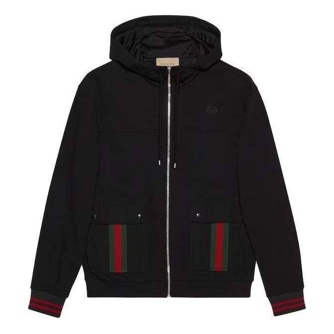 Gucci Cotton Jersey Hooded Jacket With Web 'Black' 752187-XJFQV-1043
