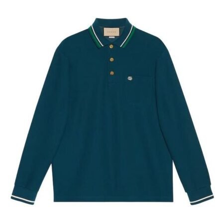 Gucci Wool Cotton Jersey Long Sleeve Polo Shirt 'Dark Blue' 752608-XJFTM-4330