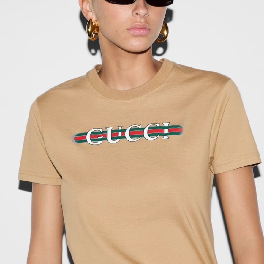 (WMNS) Gucci Cotton Jersey T-Shirt With Print 'Beige' 787299-XJGNW-2293 - Image 6