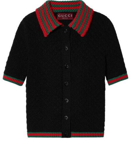 (WMNS) Gucci Cotton Lace Polo With Web 'Black' 792042-XKD3C-1152