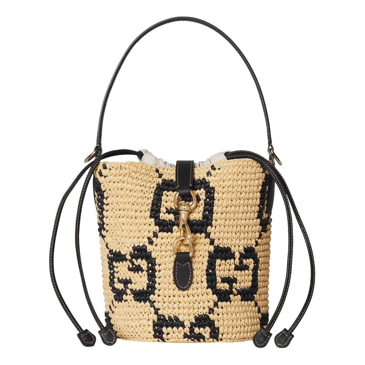 (WMNS) Gucci Woven Mini Bucket Bag 'Natural Black Fabric' 816284-9AAGL-8761