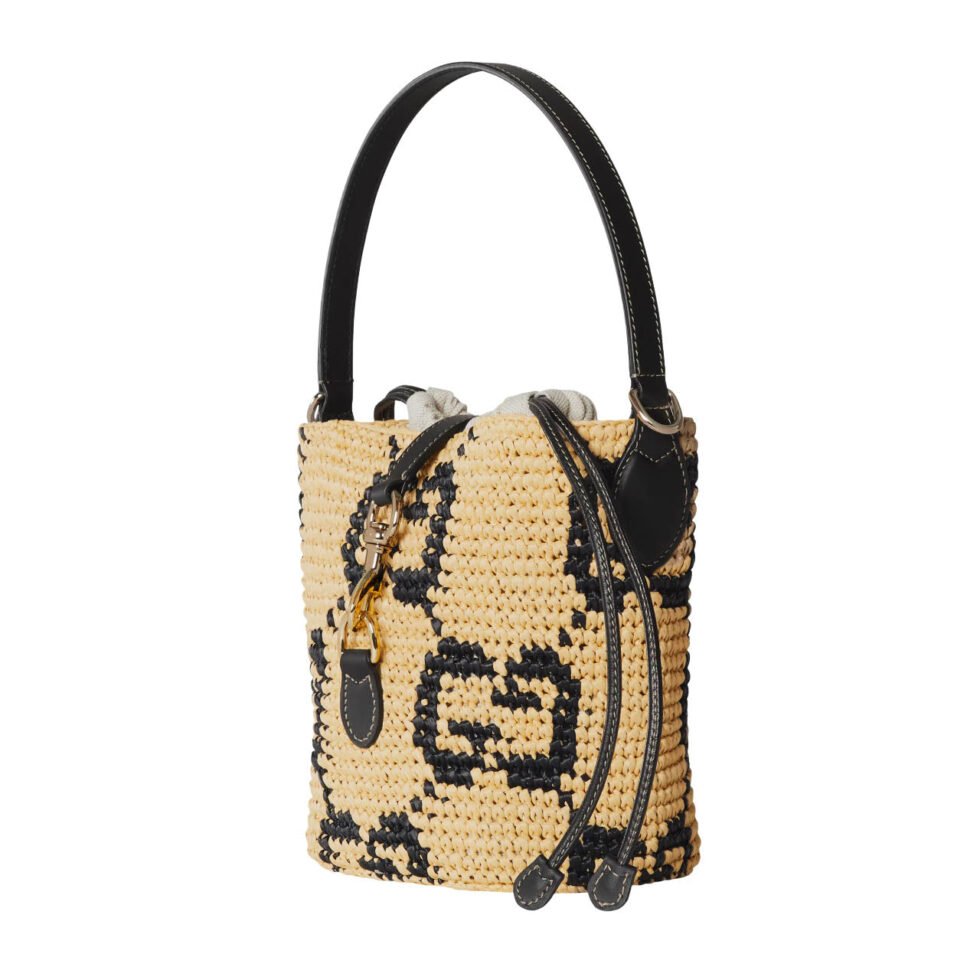 (WMNS) Gucci Woven Mini Bucket Bag 'Natural Black Fabric' 816284-9AAGL-8761 - Image 2