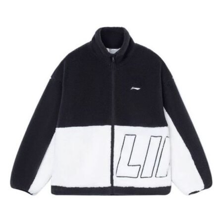Li-Ning Logo Color Block Polar Fleece Jacket 'Black White' AFDR910-1