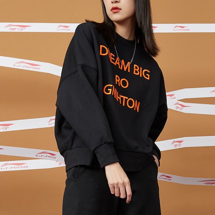 Li-Ning Sports Fashion Series Alphabet Embroidered Fleece Lined Stay Warm Pullover Round Neck 'Black' AWDQ698-1 - Image 7