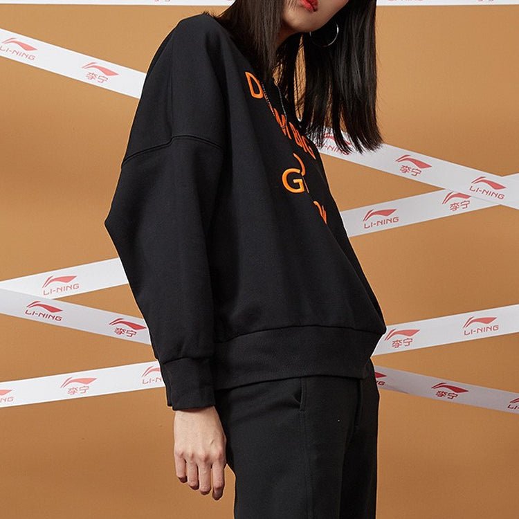 Li-Ning Sports Fashion Series Alphabet Embroidered Fleece Lined Stay Warm Pullover Round Neck 'Black' AWDQ698-1 - Image 8