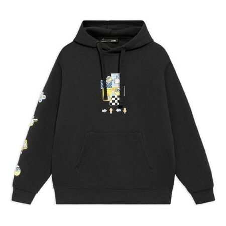(WMNS) Li-Ning Sports Living Series Cartoon Pattern Pullover Hoodie 'Black' AWDS592-2