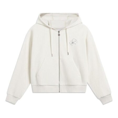 (WMNS) Li-Ning Logo Full Zip Hooded Jacket 'Beige' AWDT828-1