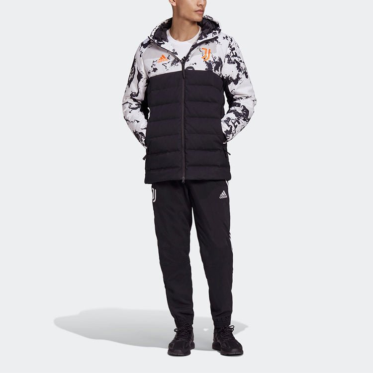 adidas Juventus Soccer/Football Sports Colorblock hooded down Jacket Black White Colorblock FR4213 - Image 3