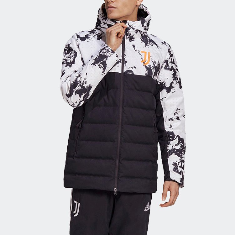 adidas Juventus Soccer/Football Sports Colorblock hooded down Jacket Black White Colorblock FR4213 - Image 4