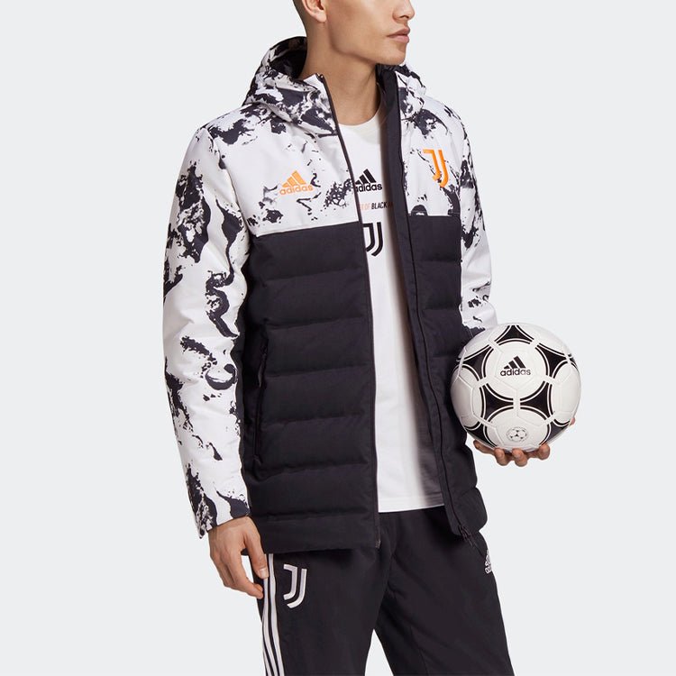 adidas Juventus Soccer/Football Sports Colorblock hooded down Jacket Black White Colorblock FR4213 - Image 7
