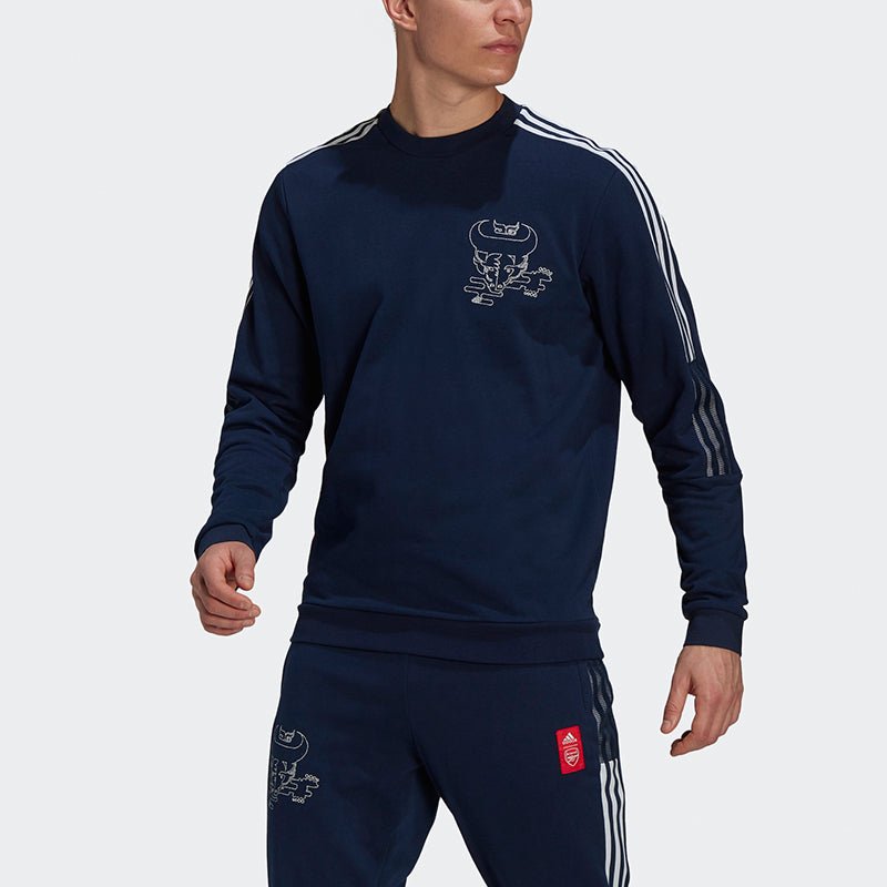 adidas Afc Cny Cr Swt Series Soccer/Football Sports Embroidered Pattern Round Neck Pullover Navy Blue GK9401 - Image 2
