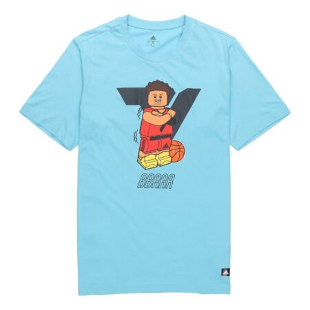 Men's adidas x LEGO Crossover Dame Ss Trey Young Funny Blocks Printing Basketball Sports Short Sleeve Sky Blue T-Shirt GU2717
