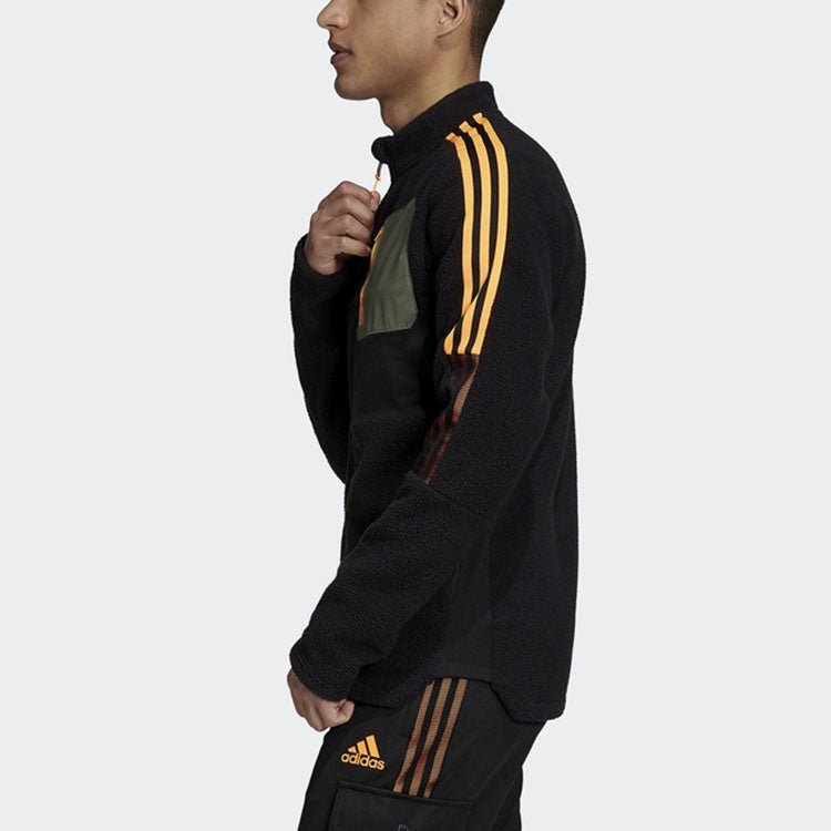 adidas Soccer/Football Sports Stripe Suede Stand Collar Logo Jacket Black H33668 - Image 4