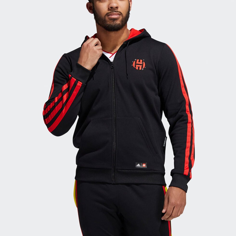 Men's adidas x Harden Fz Lego Blocks Crossover Pattern logo Sports Hooded Jacket Black H51239 - Image 2