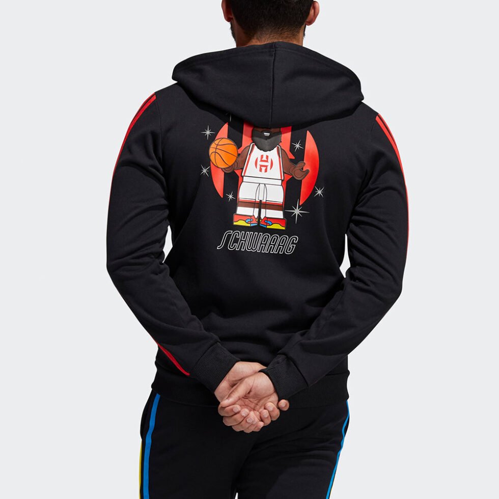 Men's adidas x Harden Fz Lego Blocks Crossover Pattern logo Sports Hooded Jacket Black H51239 - Image 3