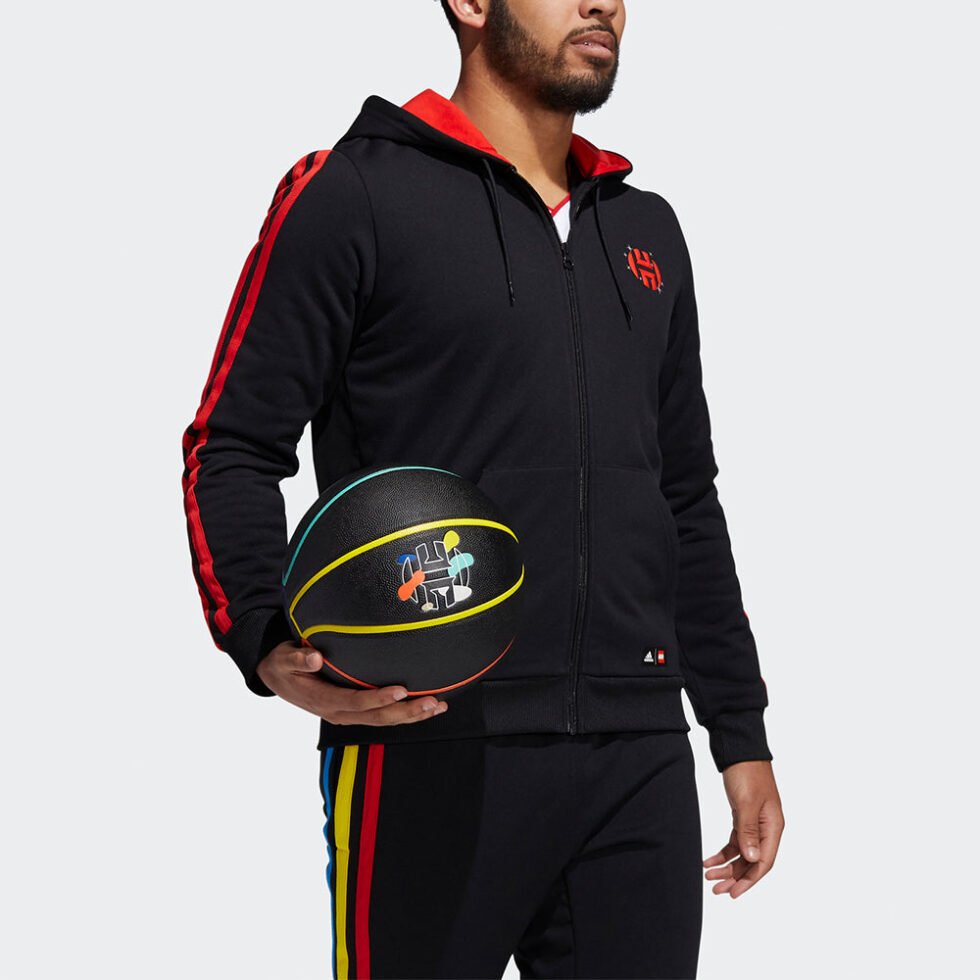 Men's adidas x Harden Fz Lego Blocks Crossover Pattern logo Sports Hooded Jacket Black H51239 - Image 4