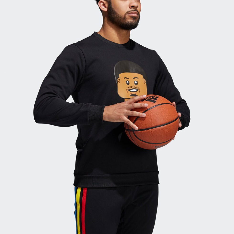 Men's adidas x Dame Crew Lego Blocks Crossover Cartoon Pattern Printing Round Neck Pullover Black H56409 - Image 4