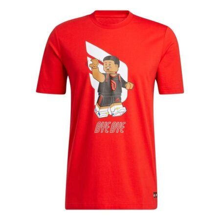 Men's adidas x LEGO Crossover Dame Ss Damian . Lillard Funny Blocks Printing Basketball Sports Short Sleeve Red T-Shirt HA7056