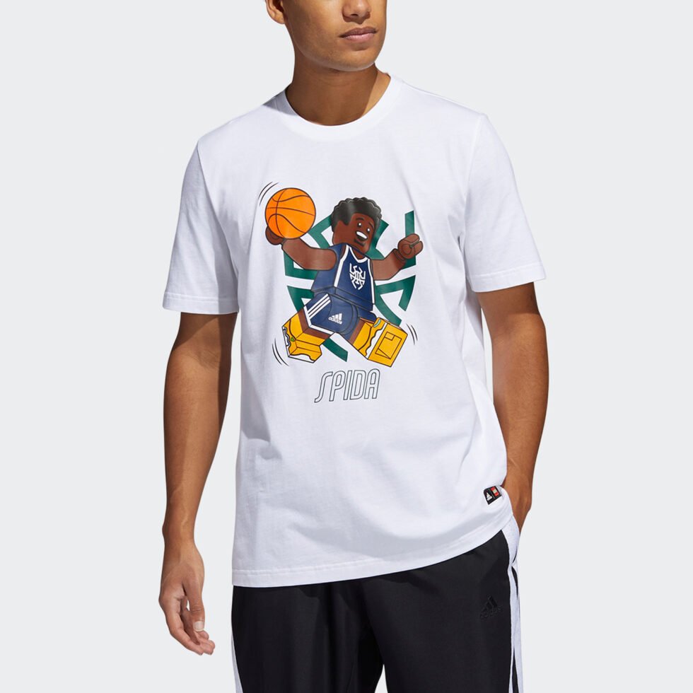 Men's adidas x LEGO Crossover Dame Ss . Mitchell Funny Blocks Printing Basketball Sports Short Sleeve White T-Shirt HA7057 - Image 2