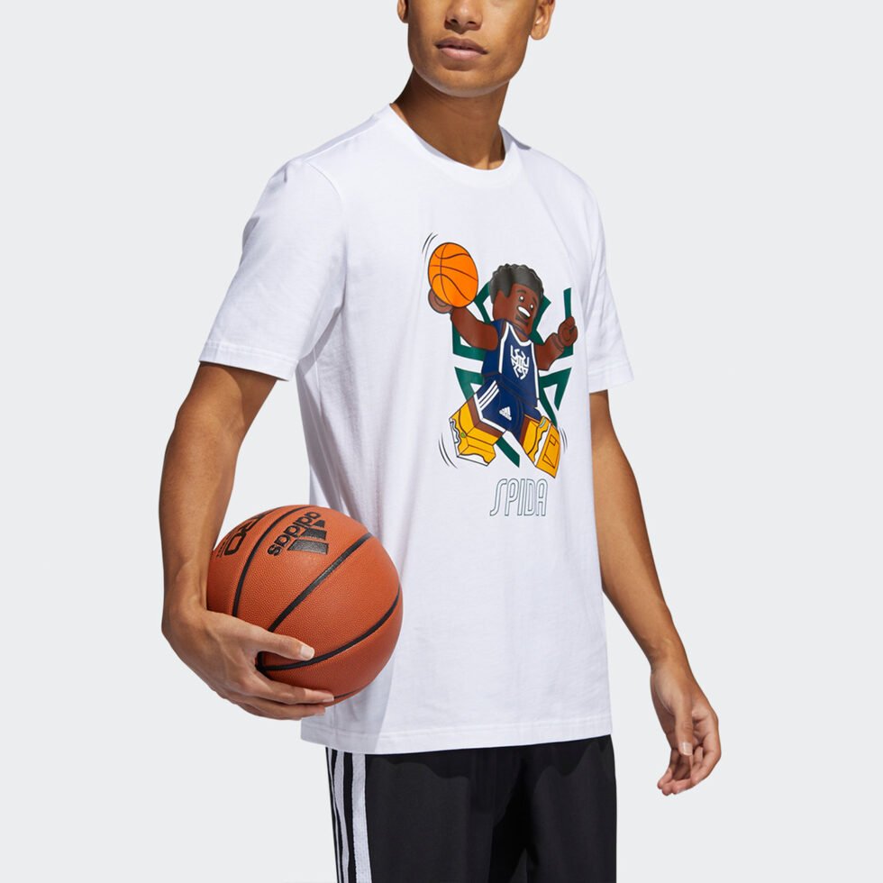 Men's adidas x LEGO Crossover Dame Ss . Mitchell Funny Blocks Printing Basketball Sports Short Sleeve White T-Shirt HA7057 - Image 4