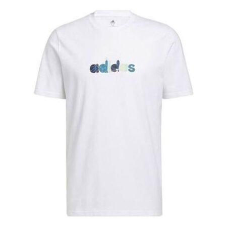 adidas Logo Pattern Running Gym Round Neck Short Sleeve White HE4839