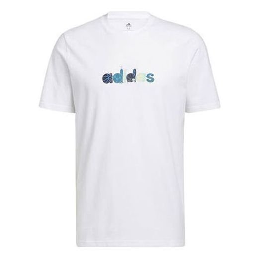 adidas Logo Pattern Running Gym Round Neck Short Sleeve White HE4839