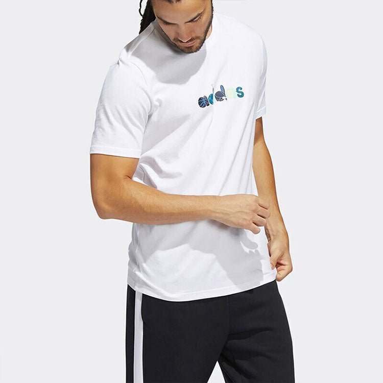 adidas Logo Pattern Running Gym Round Neck Short Sleeve White HE4839 - Image 4